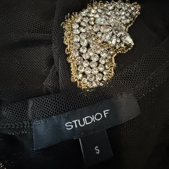 Studio F Long Sleeve Mesh Top with Shoulder Broaches Size S - Picture 3 of 8